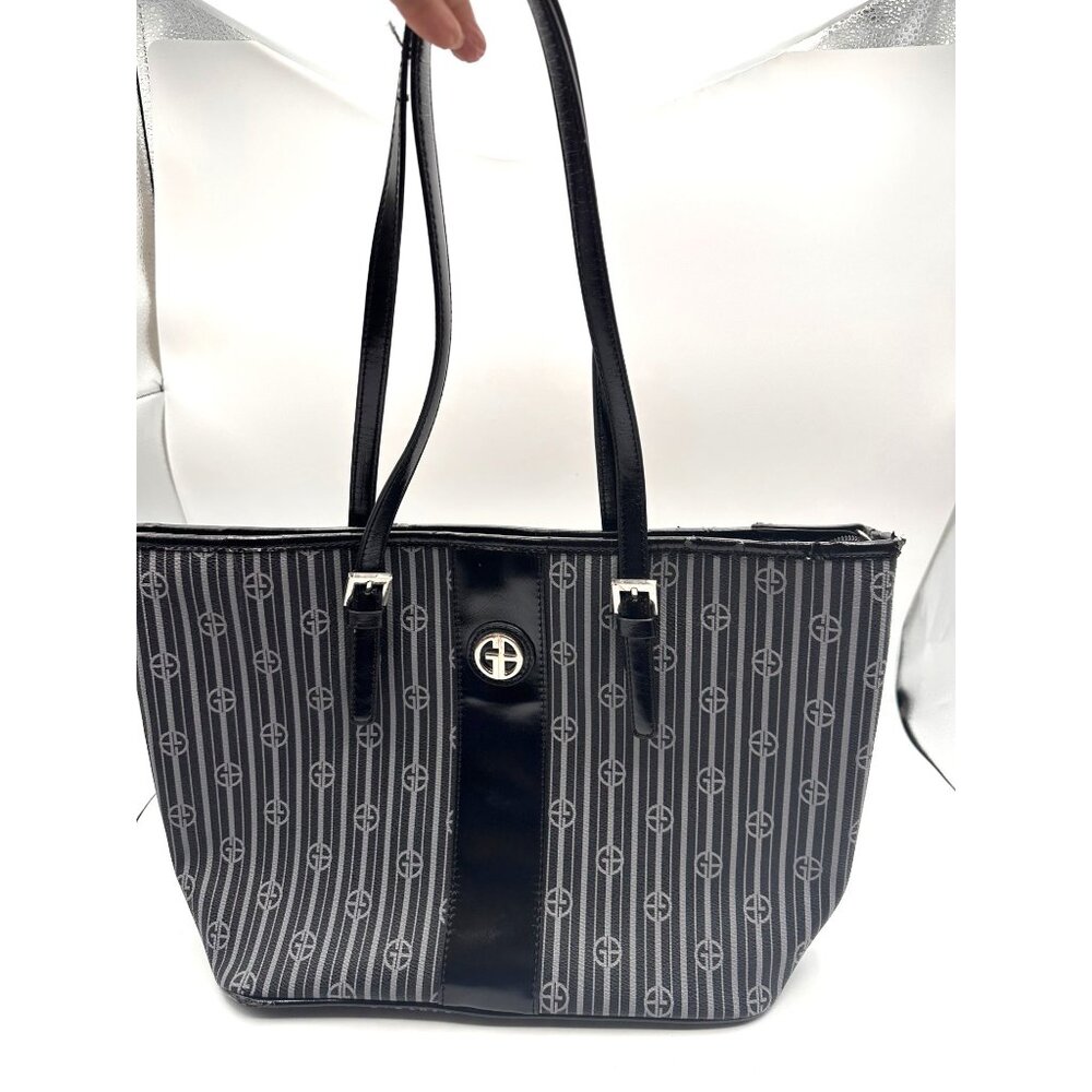 Giani Bernini Black Monogram Tote Bag – Leather Trim & Silver Hardware